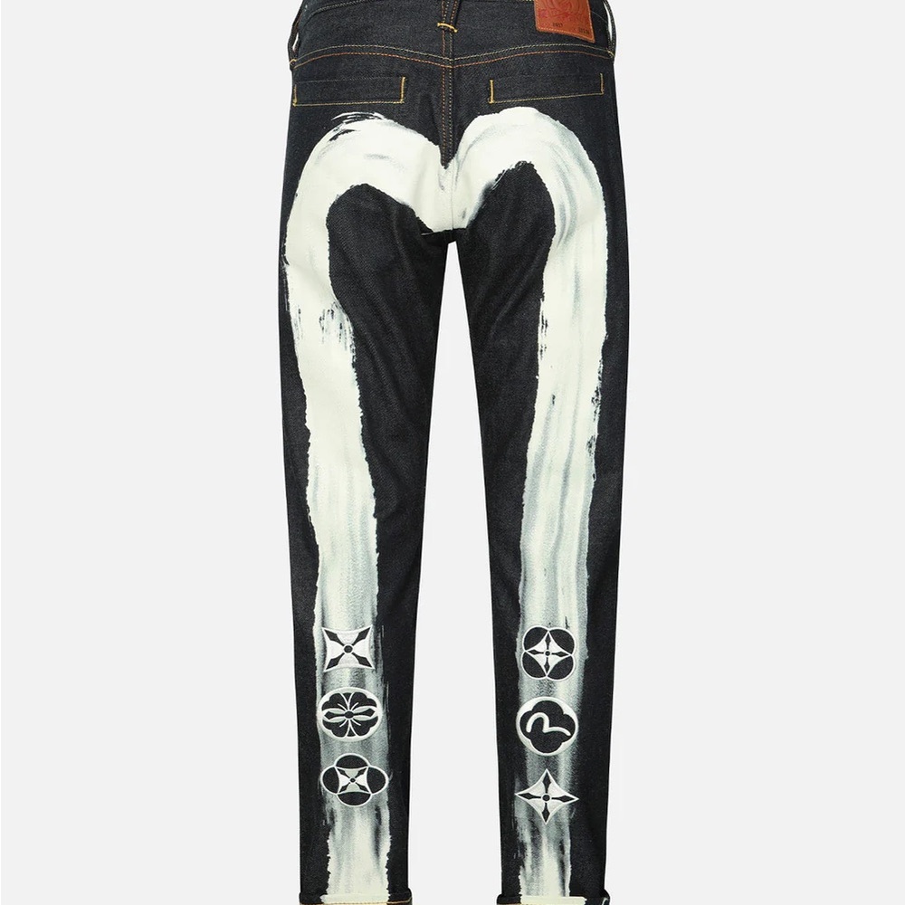 Evisu Black and White Relaxed Men Jeans